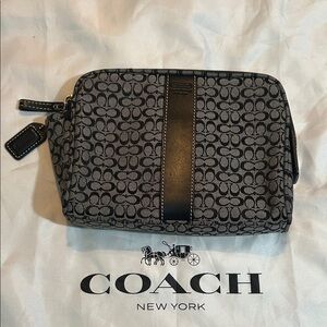Coach  Signature Canvas Cosmetic Pouch Monogram Black and Gray